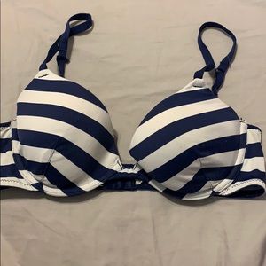 Navy blue and white striped lightly lined bra